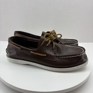Sperry Authentic Original Leather Boat Shoe Size 5 Dark‎ Brown Two-Eye